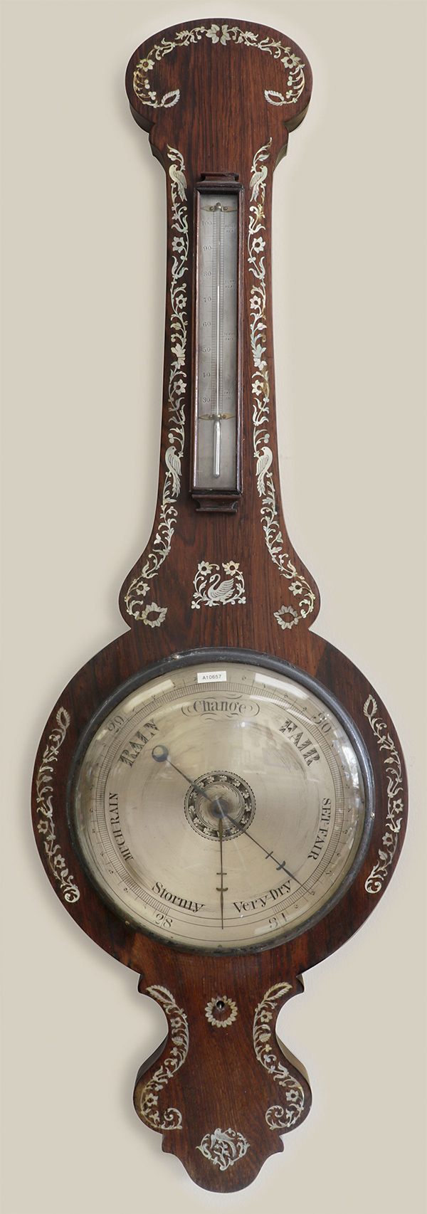 rosewood and inlaid mother of pearl barometer